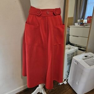 Surrey 70s Red Wrap Skirt Buttons Pockets Small